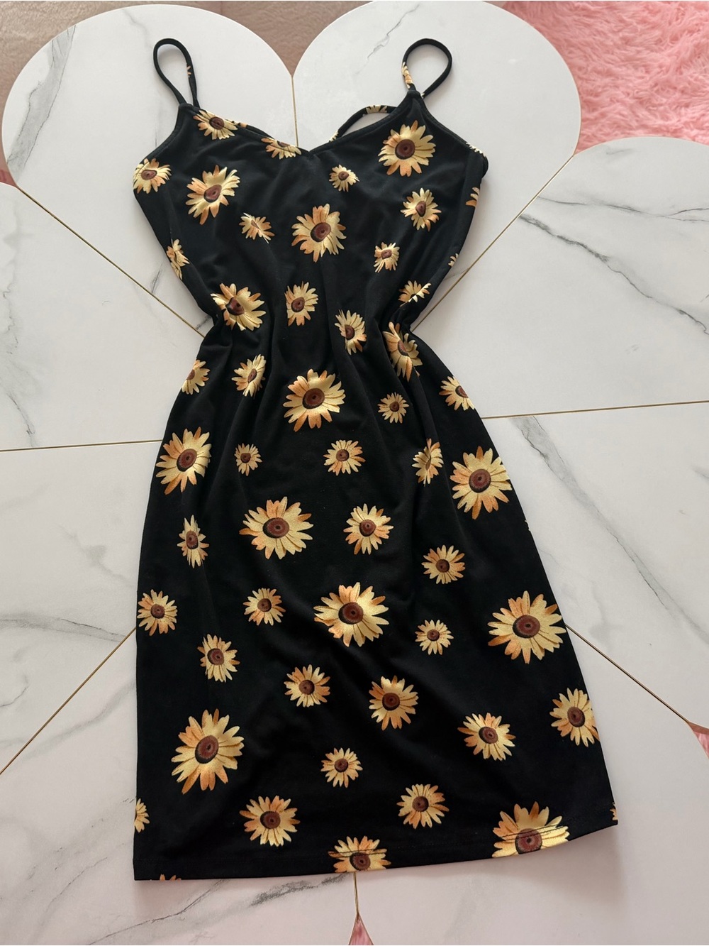 Sunflower Print Black floral summer Dress